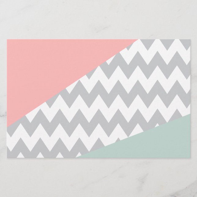 Papelería Mint y coral de Chevron gris (Anverso)