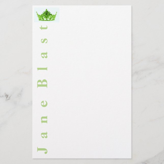 Papelería Miss América estilo Crown Stationery-Green/White (Anverso)