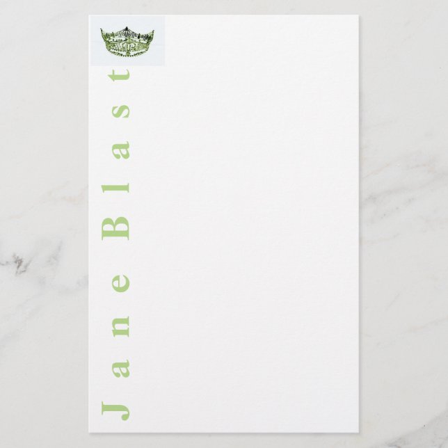 Papelería Miss América estilo Crown Stationery-Green/White (Anverso)