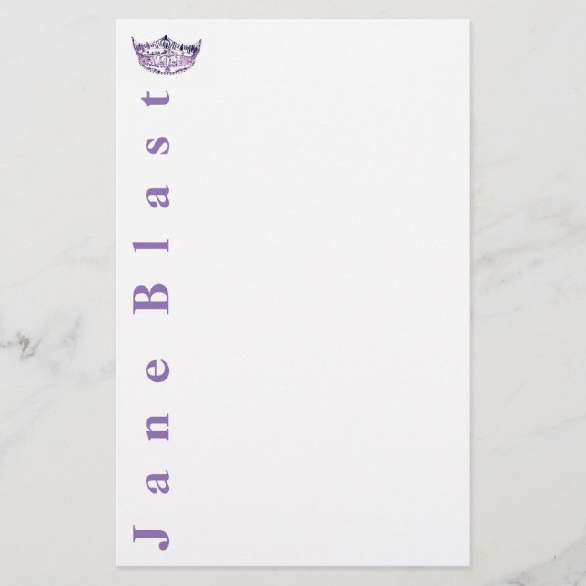 Papelería Miss América estilo Crown Stationery-Purple/White (Anverso)