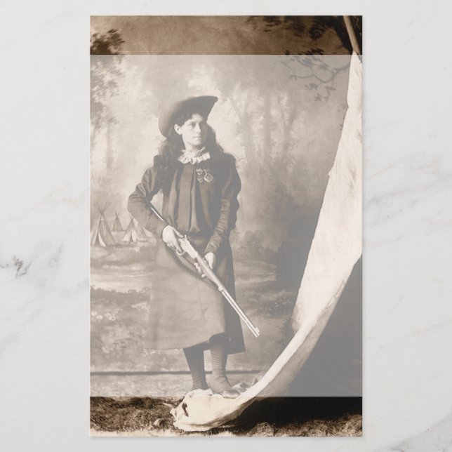 Papelería Miss Annie Oakley con un retrato fotográfico vinta (Anverso)