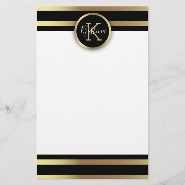 Papelería Moda elegante oro brillante y rayas negras (Anverso)