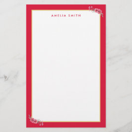 Papelería Moda Nombre personalizado Flores rosadas de borde 