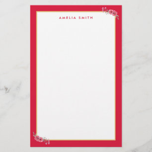 Papelería Moda Nombre personalizado Flores rosadas de borde