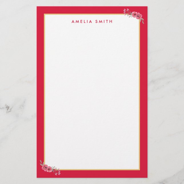 Papelería Moda Nombre personalizado Flores rosadas de borde  (Anverso)