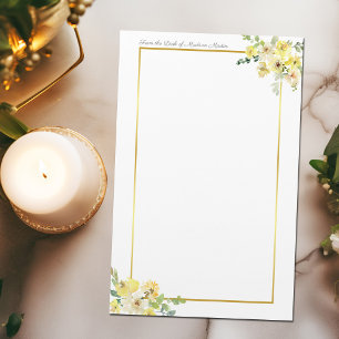 Papelería Moda Personalizado de borde dorado floral amarillo