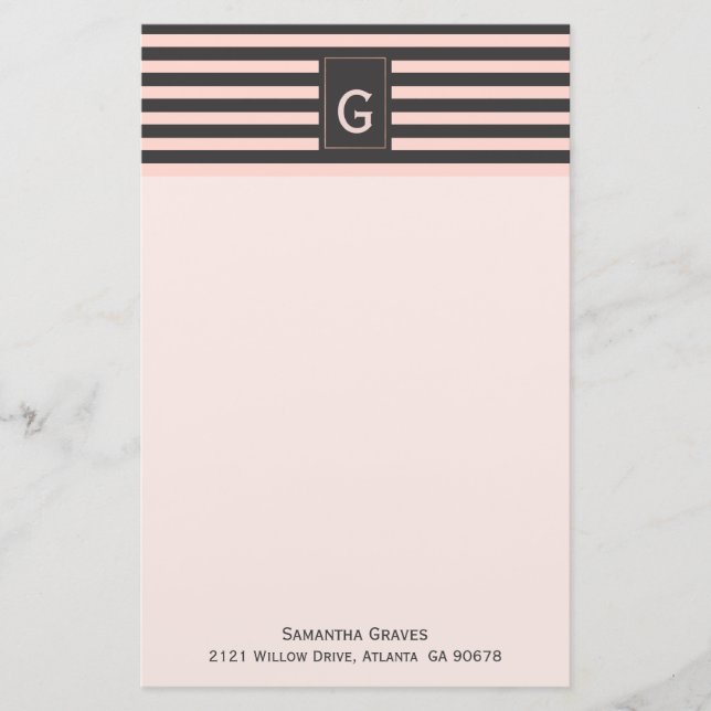 Papelería Moda Rubor y gris Monogramed Stationery (Anverso)