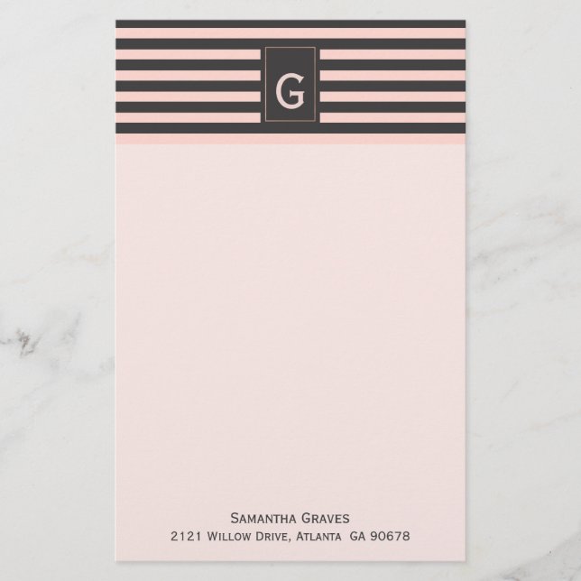 Papelería Moda Rubor y gris Monogramed Stationery (Anverso)