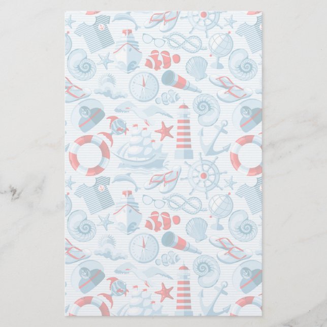 Papelería Modelo blanco y azul rojo náutico (Anverso)