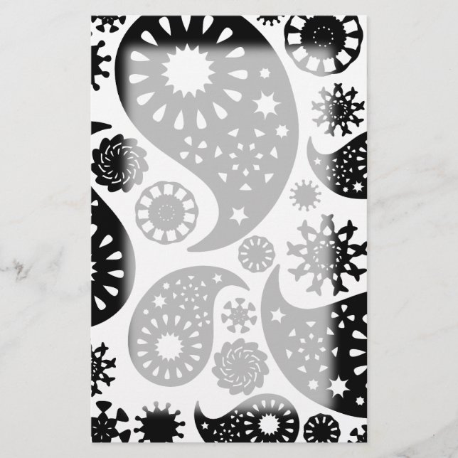 Papelería Modelo blanco y negro de Paisley (Anverso)