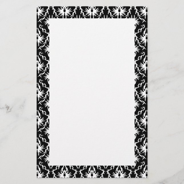 Papelería Modelo blanco y negro elegante del damasco (Anverso)