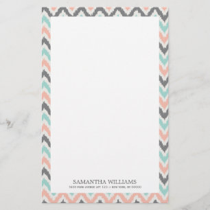 Papelería Modelo coralino de Ikat del zigzag de la menta