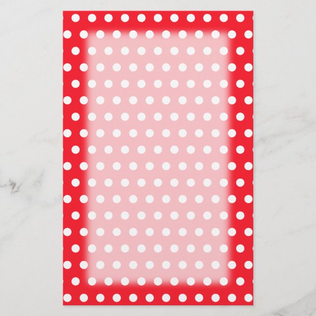 Papelería Modelo de lunar rojo y blanco. Manchado (Anverso)