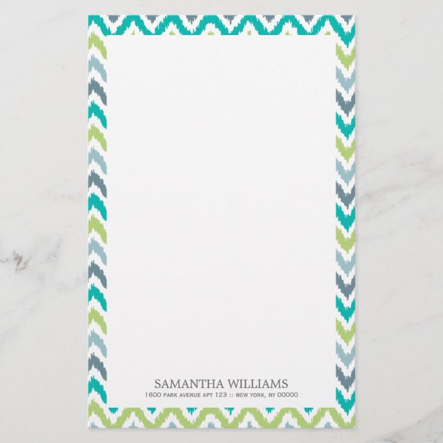 Papelería Modelo verde verde azulado gris de Ikat del zigzag (Anverso)