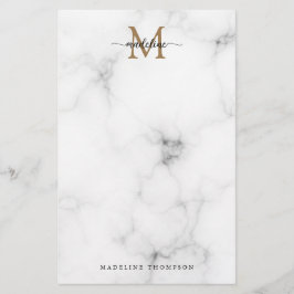 Papelería Modern Marble Gold Girly Script Monogram