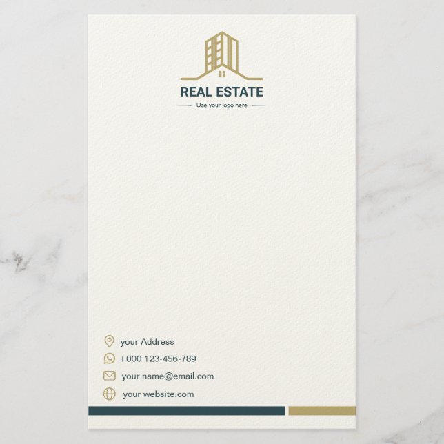 Papelería Modern Real Estate Stationery Paper (Anverso)