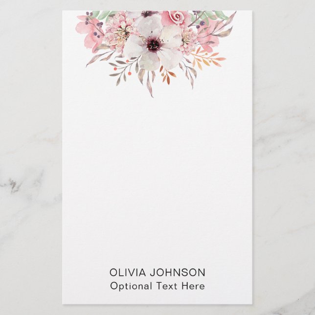 Papelería Modern Watercolor Floral Monogram Name (Anverso)
