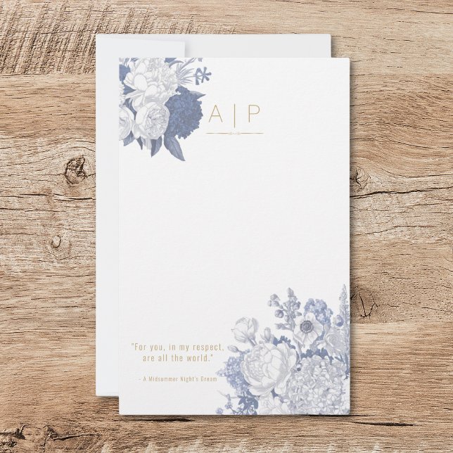 Papelería Moderna Elegante Cita Elegante Azul Floral (Subido por el creador)