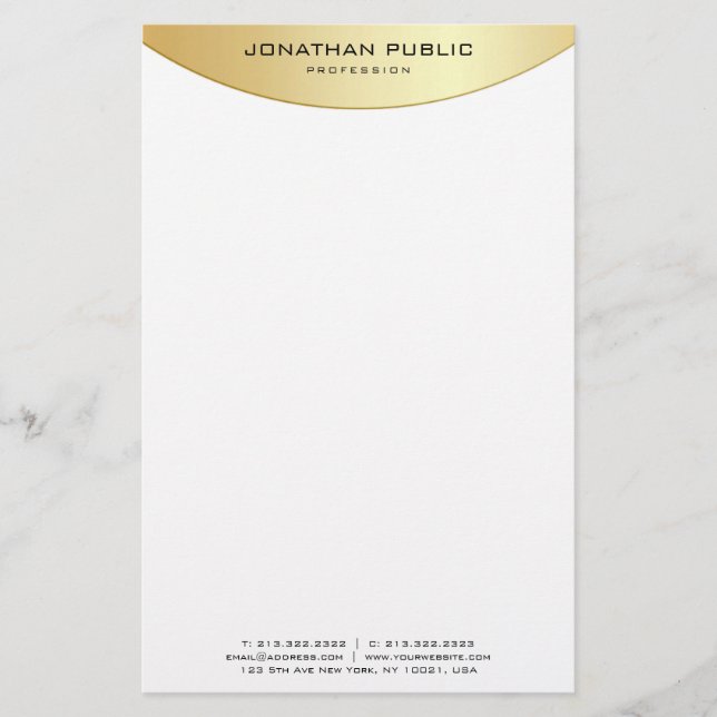 Papelería Moderna plantilla de moda Faux Gold White Elegant (Anverso)