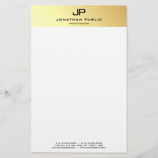 Papelería Moderna plantilla de oro blanco elegante personali (Anverso)