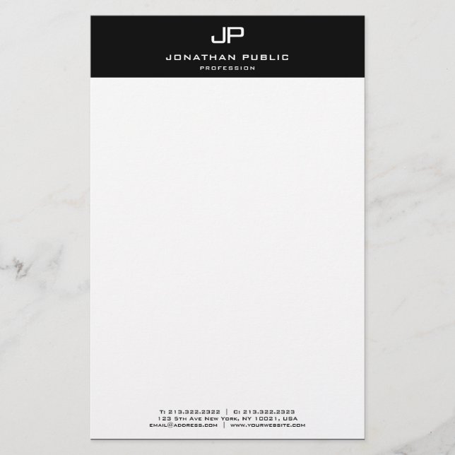 Papelería Moderna y elegante plantilla monogramada en blanco (Anverso)