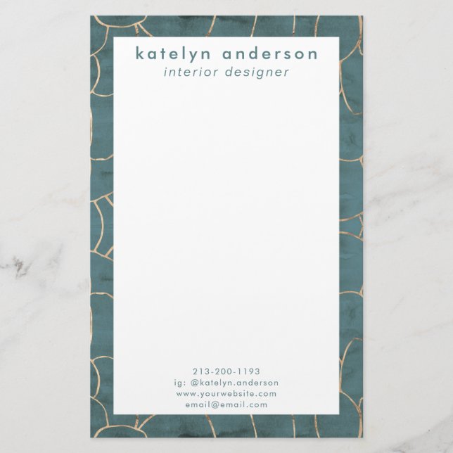 Papelería Moderno Diseñador Verde azulado de interiores con  (Anverso)