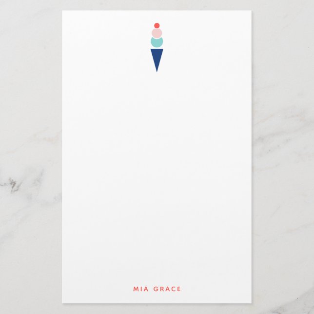 Papelería Moderno helado crema de cono azul y rosa personali (Anverso)