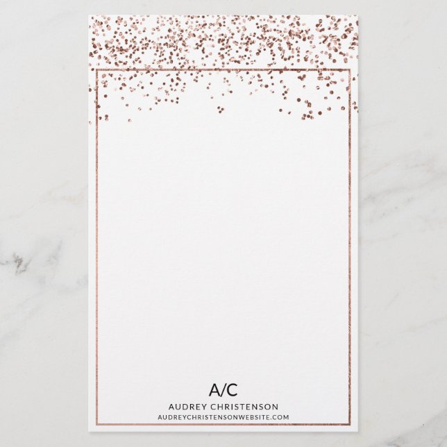 Papelería Moderno y elegante monograma clásico rosa de oro (Anverso)