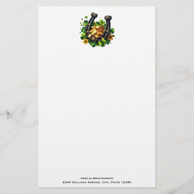 Papelería Monedas de oro de herradura y trébol afortunados (Anverso)