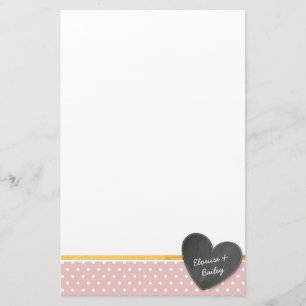 Papelería MONOGRAM polka punto pizarra corazón bebé rosado