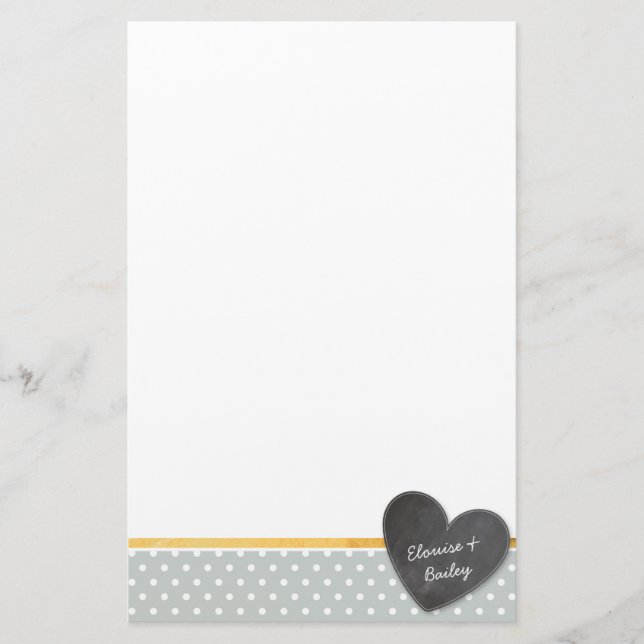 Papelería MONOGRAM polka punto pizarra corazón pálido gris (Anverso)