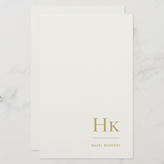 Papelería Monogram Simple Ivory Gold Monogrammed Custom (Anverso / Reverso)