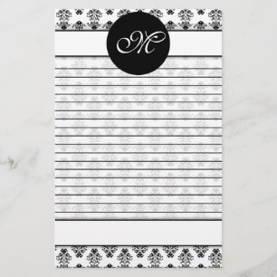 Papelería Monograma alineado damasco blanco y negro