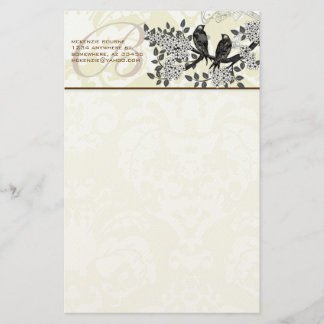 Papelería Monograma Aves Vintage Flores Rama Estacionamiento