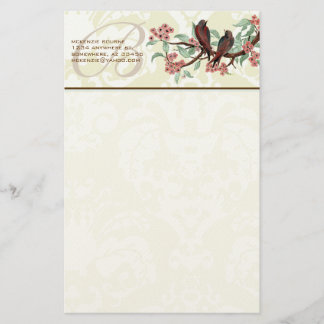 Papelería Monograma Aves Vintage Flores Rama Estacionamiento