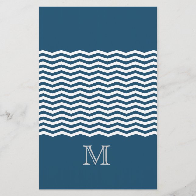 Papelería Monograma azul de chevron a la moda (Anverso)