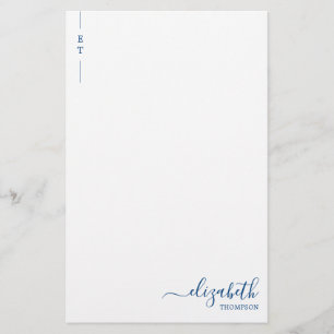Papelería Monograma azul de la marina Minimalista simple ini