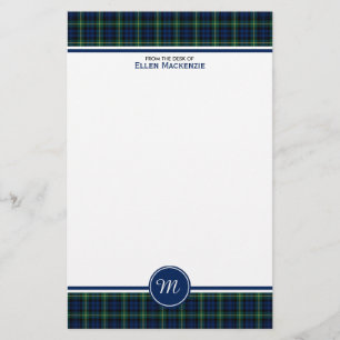 Papelería Monograma azul marino y verde del clan de Gordon