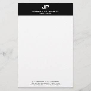 Papelería Monograma Blanco Y Negro Plantilla Moderna Elegant