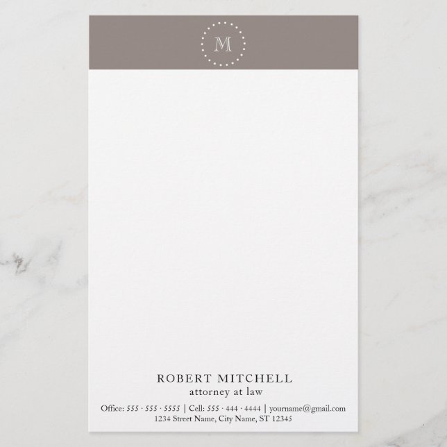 Papelería Monograma Brown Elegante Stationery Profesional (Anverso)