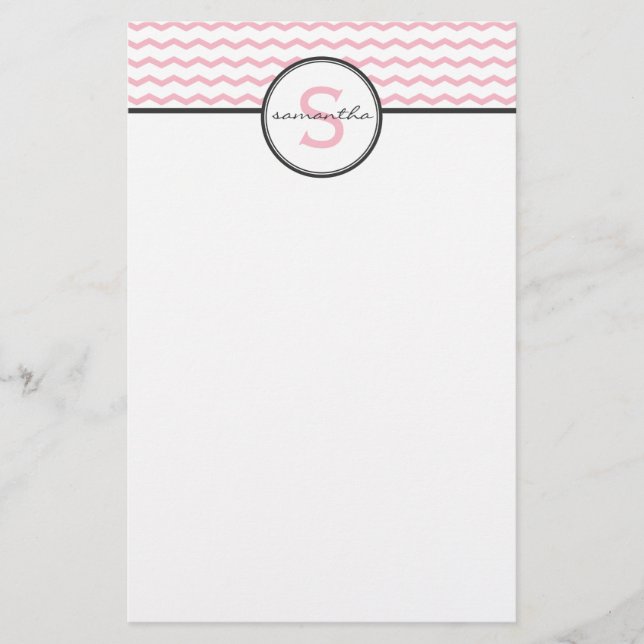 Papelería Monograma Chevron Rosa (Anverso)