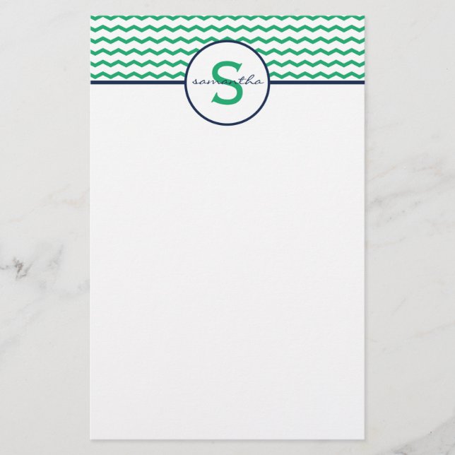 Papelería Monograma Chevron verde (Anverso)