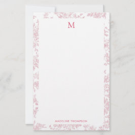 Papelería Monograma clásico de toile botánico rojo