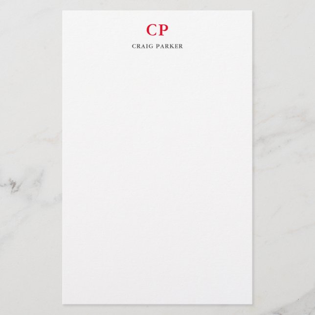 Papelería Monograma clásico Profesional Plata Blanco Rojo (Anverso)