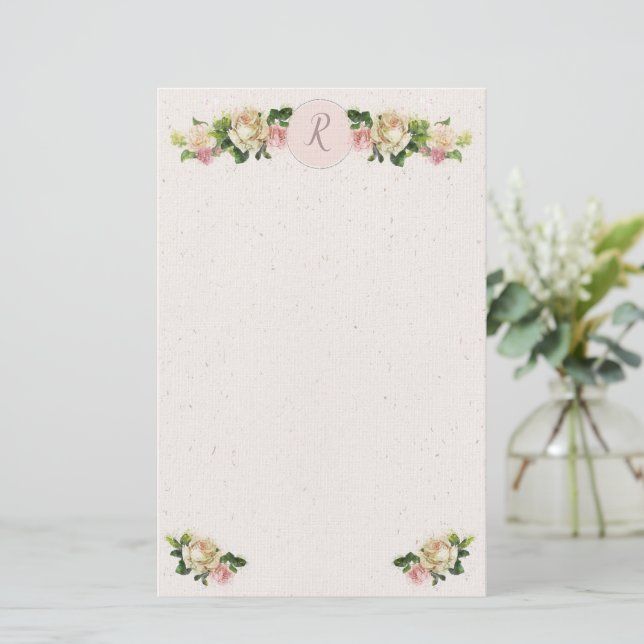 Papelería Monograma de antiguos Rosas románticos (Anverso de pie)