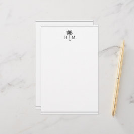 Papelería Monograma de árbol de palma de palmetto en blanco