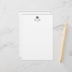 Papelería Monograma de árbol de palma de palmetto en blanco
