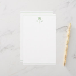 Papelería Monograma de árbol de palma verde y blanca