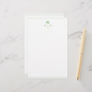 Papelería Monograma de árbol de palma verde y blanca