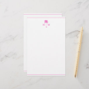 Papelería Monograma de árbol de palmera enano rosa y blanco
